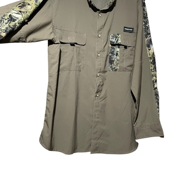 Men's Fishouflage Camo Vented Anglers Long Sleeve Shirt Bass Moss Size Large - Picture 4 of 13
